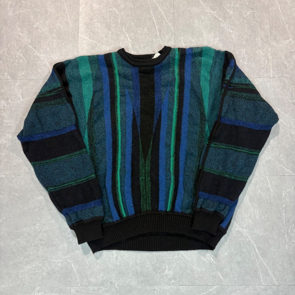 St. Croix Knits Vintage Mens XL Wool Mohair Abstract Sweater Teal Blue USA Made - Picture 1 of 5